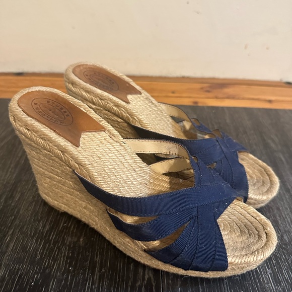 Navy Wedge Espadrille Sandals - Picture 1 of 8